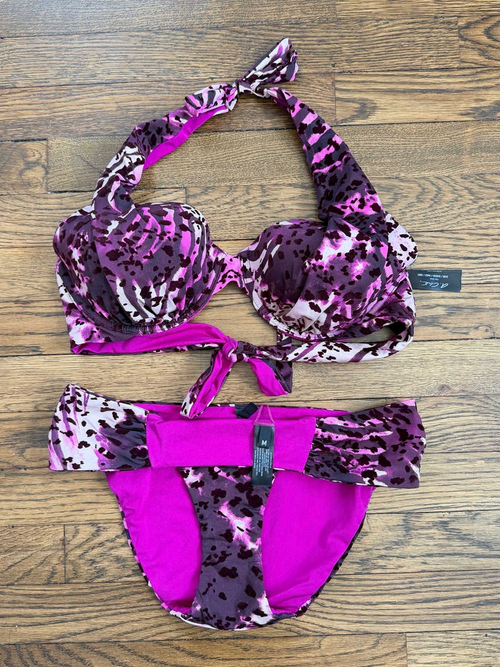 Magenta & Purple Animal Print Halter Bikini